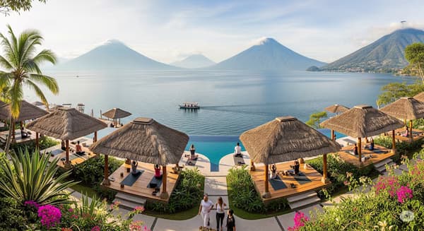 Lake shore retreat center with eco lodges around Lake Atitlan